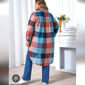 Women's 1XL Plaid Longline Shirt